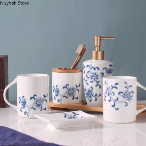 Blue and White Porcelain Creative Ceramic Bathroom Supplies Lotion Toothbrush Holder Soap Dish Bathroom Decoration Accessories