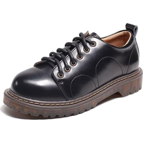 QPFJQD Retro College Wind Student Flats Japanese Harajuku Thick-Soled Comfortable Genuine Cow Split Leather Casual Flat Shoes