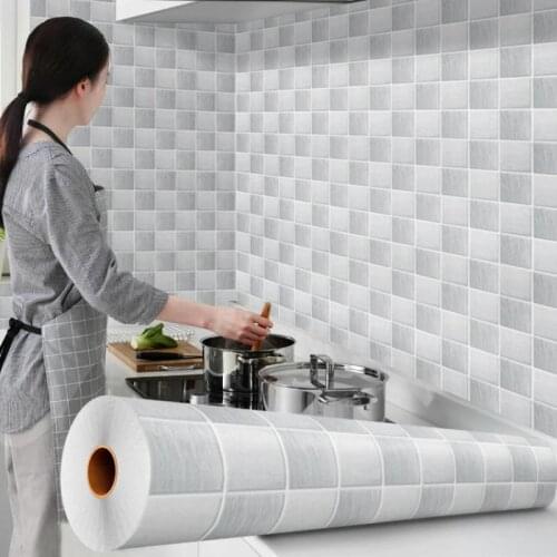 Thicken Waterproof and Heat-resistant Ceramic Tile Checker Stickers Kitchen Oil-proof Cabinet Countertop Furniture Wallpaper
