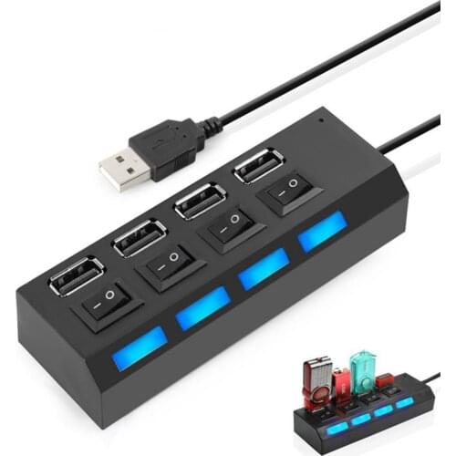 4 Ports USB 2.0 Hub On/Off High Speed Switches Splitter Cable for PC Laptop