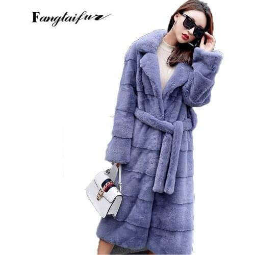 Fang Tai Fur 2019 Winter Women Import Velvet Mink Fur Coat Turn-Down Collar Sashes Mink Coats Womens Medium Real Mink Fur Coats