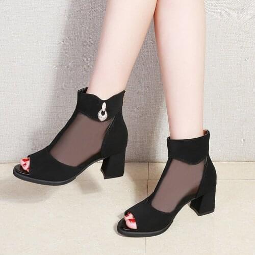 New 2019 summer women sandals high heels women shoes fashion Lace comfortable zipper sandals for women