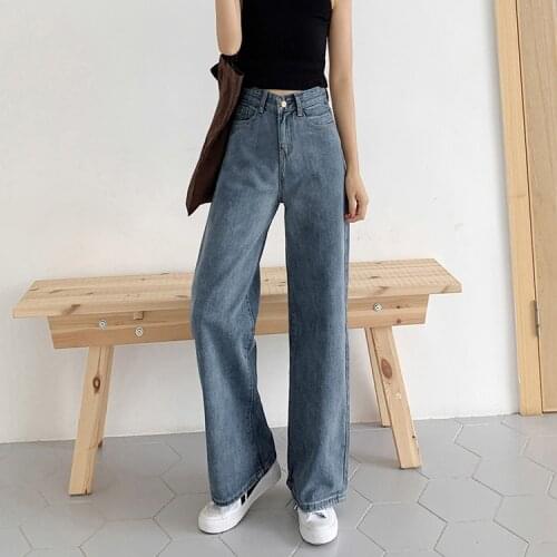 2021 Summer Womens Straight-Leg Jeans Korean Version Of High Waist Casual All-Match Retro Jeans Street Wear Womens Clothing