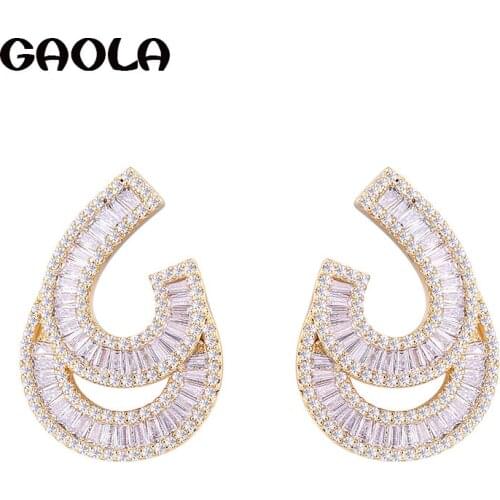GAOLA New Design Geometric Cubic Zirconia Stud Earrings Women Fashion Earring GLE5938Y