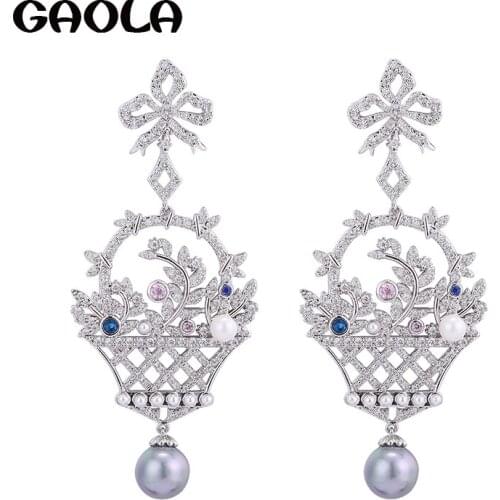 GAOLA Top Design AAA Zircon Flower With Imitation Pearl Earrings Pendant Wedding Jewelry