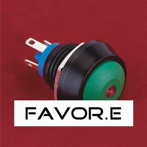 12mm IP65 LED Push Button Switch auto-reset domed round PIN terminal