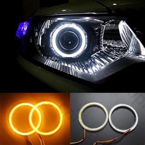 2x 70 80 90mm White Yellow LED Angle Eyes Halo Rings Drive Switchback Turn Signal Light Car Headlight Auto Lamp