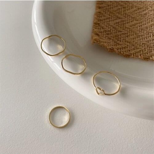 4pcs Korean Rings Set For Women Heart Wave Adjustable Resizable Rings Gold Color Finger anillos Jewelry