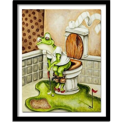 5D DIY diamond embroidery Abstract Frog toilet golf full diamond painting Cross Stitch Rhinestone bathroom decoration art