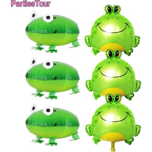 6 Pieces Frog Foil Walking Balloons Large Inflatable Helium Balloon Green Frog Balloons Animal Themed Birthday Party Decoration