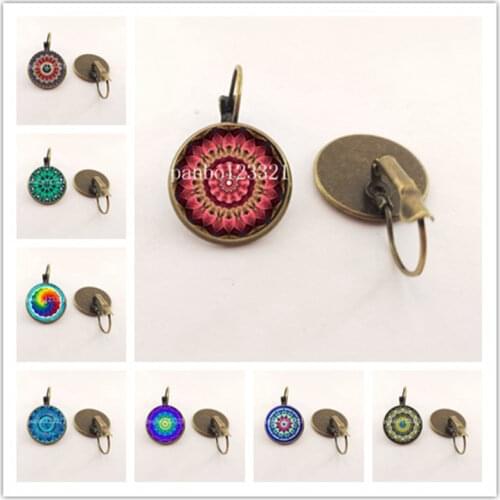 Bohemian Mandala Art Picture Earrings Vintage Henna Yoga Flower of Life Zen Buddhism Glass Dome Earrings Women Jewelry