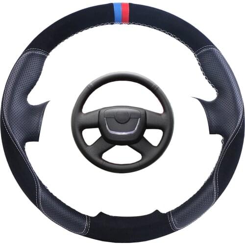 Custom Car Steering Wheel Cover For Skoda Octavia Superb 2012 Fabia a5 2012 2013 Yeti 2009-2013 Suede Leather Steering Braid