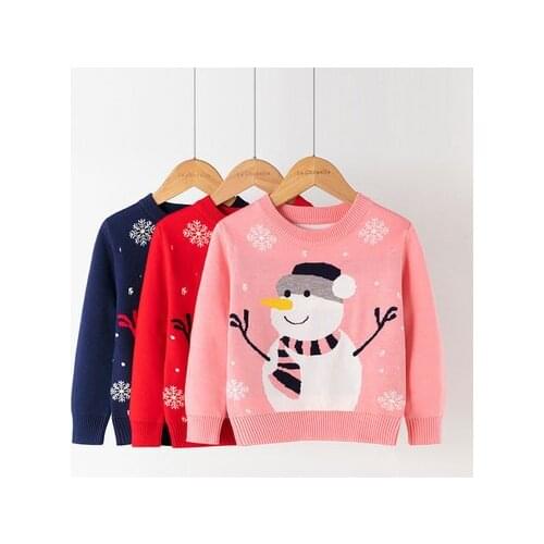 Childrens Sweater 2021 New Autumn and Winter Korean Baby Christmas Sweaters Red Snowman Pullover Bottoming Sweater Girl Clothes