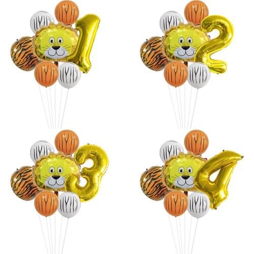 Jungle Animal Balloons Set Chrome Metallic Latex Balloon 30inch Gold Number Globos Kids Birthday Party Baby Shower Decor