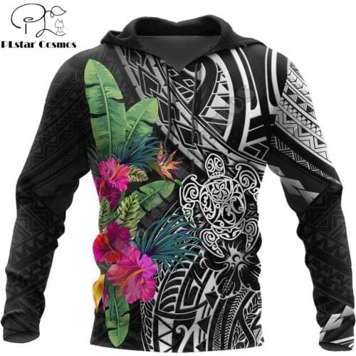Autumn Hoodies Pohnpei Polynesian Turtle Tattoo & Flowers 3D Printed Unisex Zip Pullover Casual Harajuku Streetwear DW0406