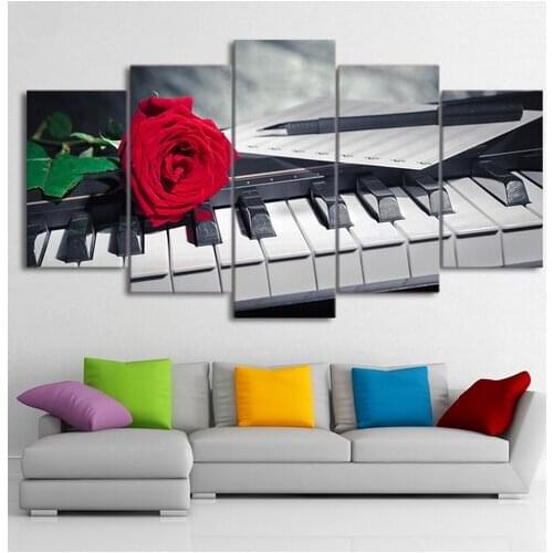 Canvas Paintings Wall Art Frame Modular HD Printed 5 Pieces Piano Keys Pictures Rose Music Compose Poster Home Decor Living Room