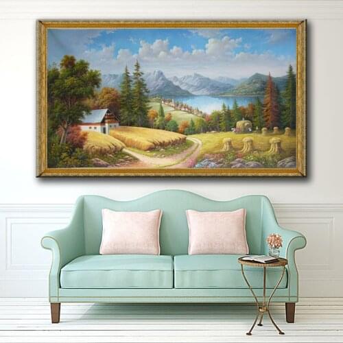 Classical farmer wheat field county house landscape canvas printings oil painting printed on canvas wall art decoration pictures