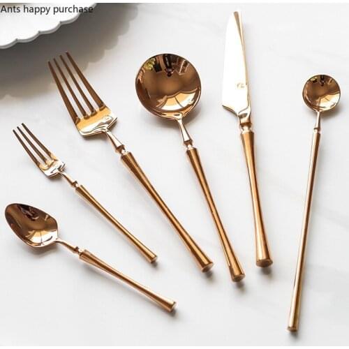 Creative Rose Gold Knife Fork Spoon Set Household Fruit Fork Steak Dessert Mixing Spoon Western Tableware Kitchen Accessories
