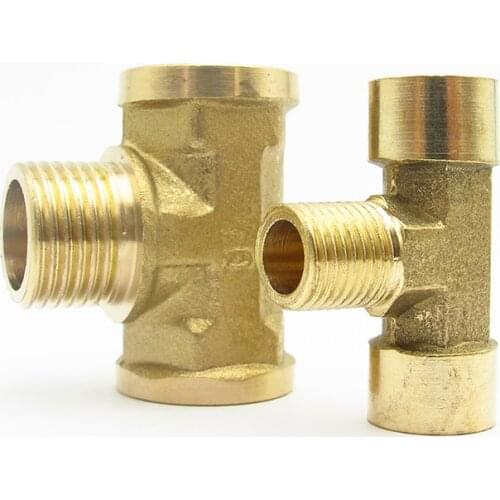 1/8" 1/4" 3/8" 1/2" BSP Female x Male x Female Thread Tee Type 3 Way Brass Pipe Fitting Adapter Coupler Connector