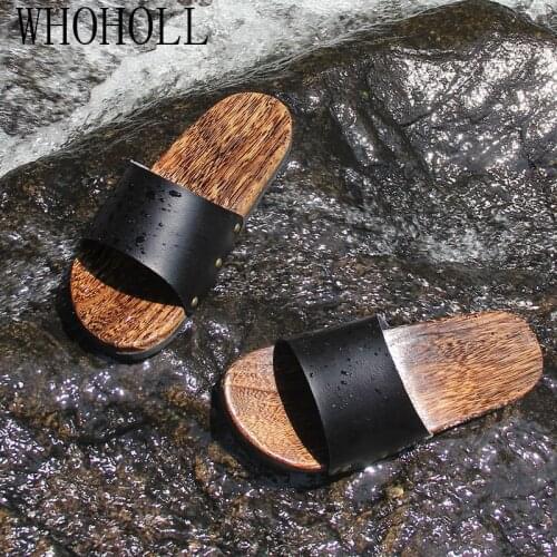 WHOHOLL Geta Man‘s Summer Slippers Non-slip Beach Slippers Mens Wooden Cool Deodorization Wooden Clogs Outdoor