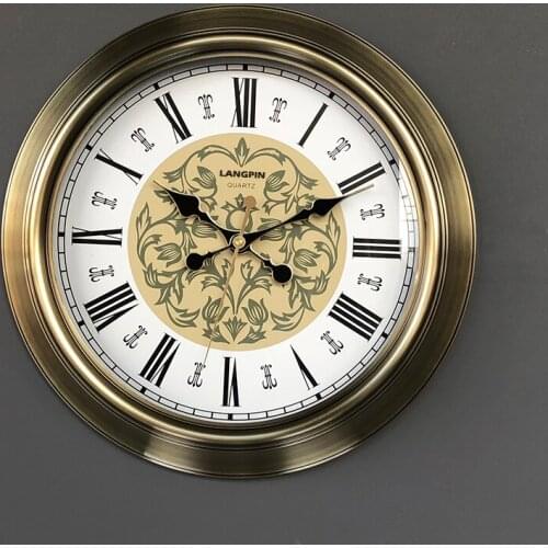 Metal Gold Retro Wall Clock Silent European Style Vintage Large Clocks Wall American Living Room Zegar Home Decorations OO50WC