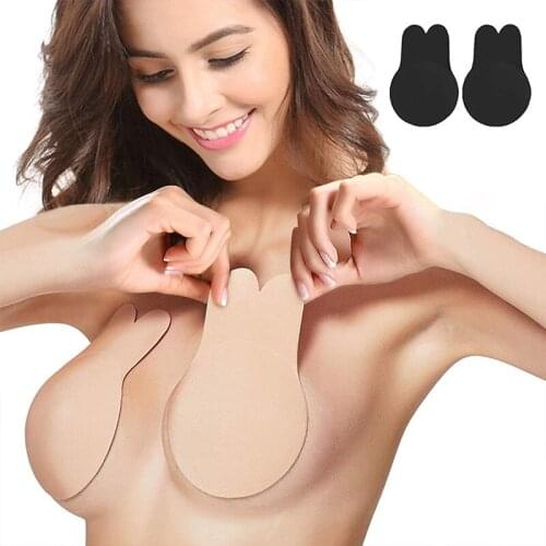 Cute Women Breast Lift Up Invisible Bra Tape Lingerie Femme Strapless Silicone Bras Push Up Reusable Breast Adhesive Rabbit Bra