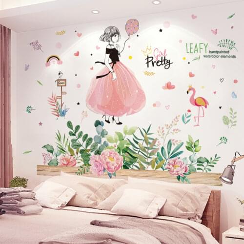Flower Grass Wall Stickers DIY Fairy Girl Wall Decals for Kids Rooms Children Nursery Kitchen Home Decoration Accessories