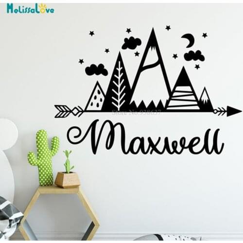 Mountain Woodland Arrow Custom Name Sticker Baby Room Personalized Decal Kids Nursery Decor Vinyl Wall Stickers BA476
