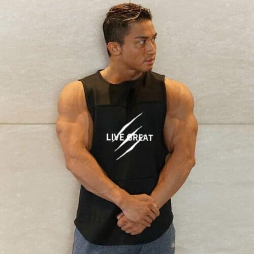 2019 new male sports vest round neck solid color sleeveless mens summer mens bodybuilding vest running fitness vest loose ty