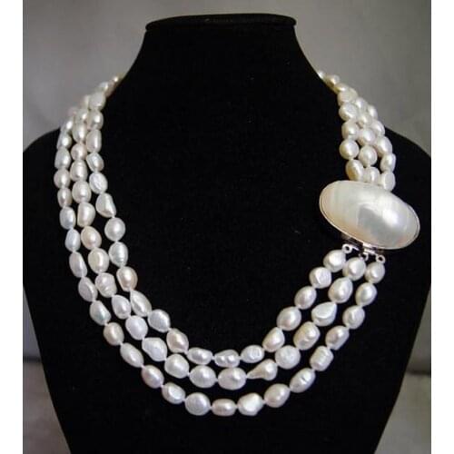 Unique Pearls jewellery Store White Baroque Genuine Freshwater Pearl Necklace Shell Clasp Charming Women Gift Fine Jewelry