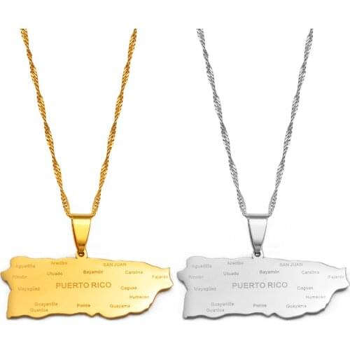 Anniyo Puerto Rico Map With Cities Pendant Necklaces Gold Color PR Puerto Ricans Jewelry #237921