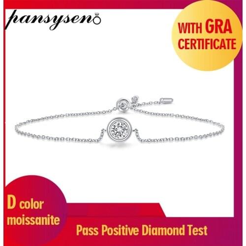PANSYSEN 100% Solid 925 Sterling Silver 0.5ct D Color Round Cut Moissanite Bracelets for Women Wedding Engagement Fine Jewelry