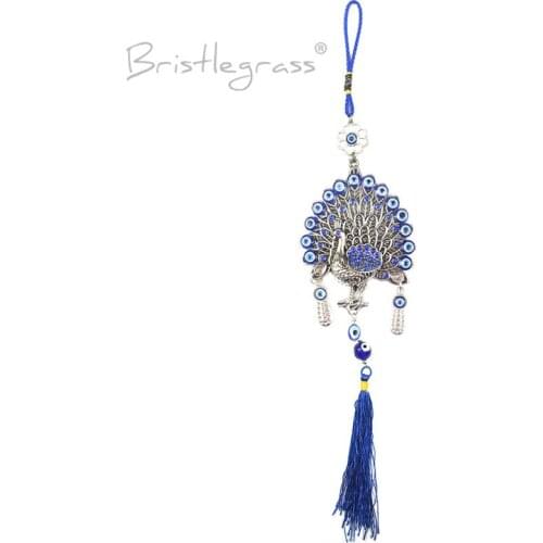 BRISTLEGRASS Turkish Blue Evil Eye Peacock Peafowl Tassel Wall Hanging Pendants Pendulum Amulet Lucky Charms Blessing Protection