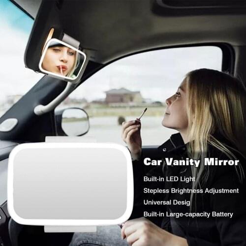 Portable Car Makeup Mirror Built-in 400mAh Battery Auto Visor HD Cosmetic Mirrors Universal Car Interior Mirror With LED Light