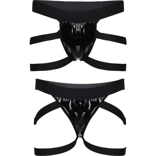 Sexy Mens Male Lingerie Panties T-Back Patent Leather Jockstraps Pouch Sissy Gay Underwear Underpants Sexy Clubwear Costumes