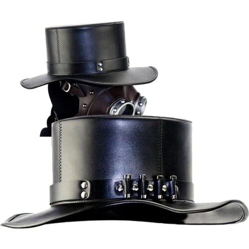 Plague Doctor Gothic Steampunk Faux Leather Top Hat Cap Masquerade Costume Props Exquisite workmanship durable and comfortable