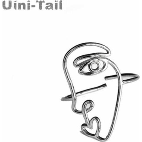 Uini-Tail hot new 925 sterling silver fashion personality line hollow face open ring simple temperament tide flowing jewelry