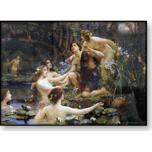 Hylas and the Water Nymphs Henrietta Rae Vintage Poster Oil Painting Reproduction Retro Wall Art Canvas Print Home Decoration
