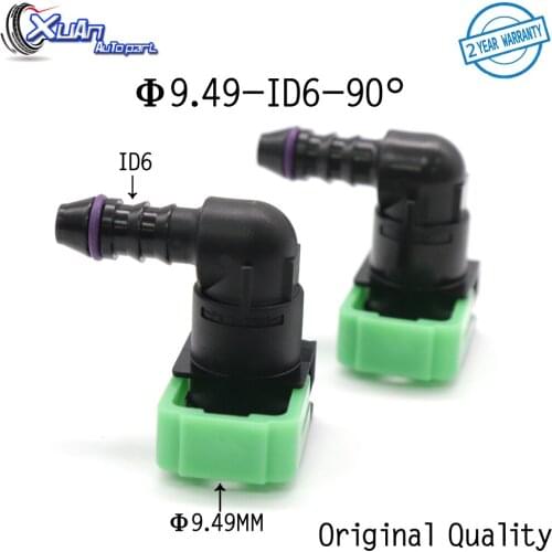 XUAN 2pcs 9.49mm ID6 8x6 90 degree 3/8 Fuel Pipe Female Connector Auto Fuel Line Quick Connector for Ford for Mazda