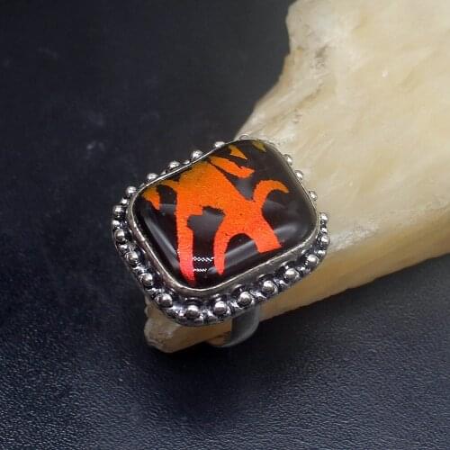 Gemstonefactory Jewelry Big Promotion Single Unique 925 Silver Vintage Dichroic Glass Women Men Gifts Band Rings 8.5# 20212842