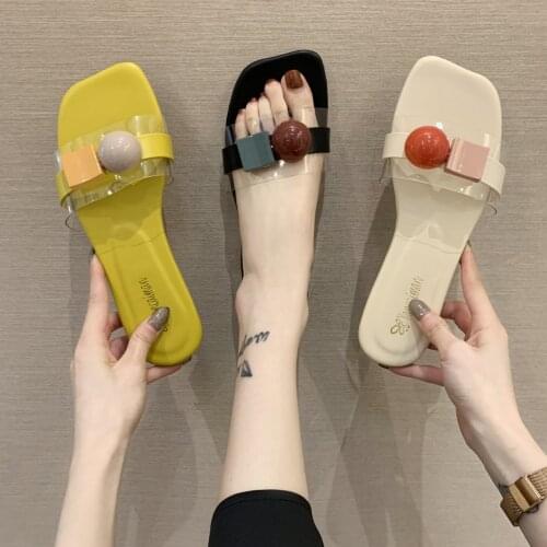 2021 Korean Version Of The New Fashion Slippers Womens Summer Wear Candy Color Flat-bottomed Flip-flop Sandals