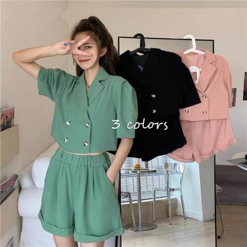 Bella Philosophy Wonder Two Pieces Casual Sets Vintage Double Breasted Short Blazers Female Suits Office Lady Blazers&Shorts Set