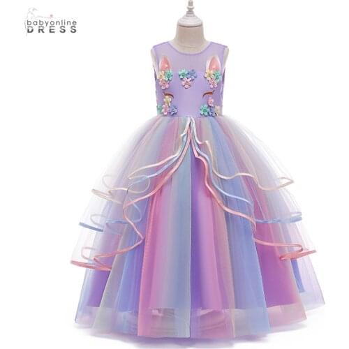 Hot Sale Tiered Purple Bow Flower Girl Dresses Rainbow Color Celebrity Dresses Girl жемчуг бантики для девочек