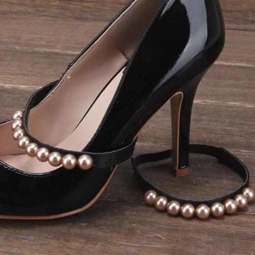 1PC Imitation Pearl Heels Band Shoe Accessory Elastic Shoelaces Decoration Elastic Straps for Women Shoelace Anti Falling