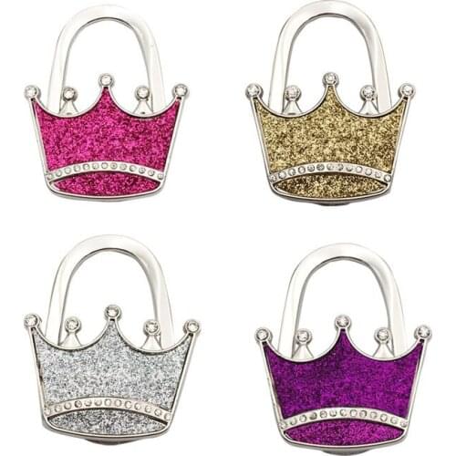 100pcs Crown DIY Handbag Hook/ Zinc Alloy Crafts Bling Colorful Bag Hanger/ Foldable Bag Hook For Restaurant Luggage ZA5218