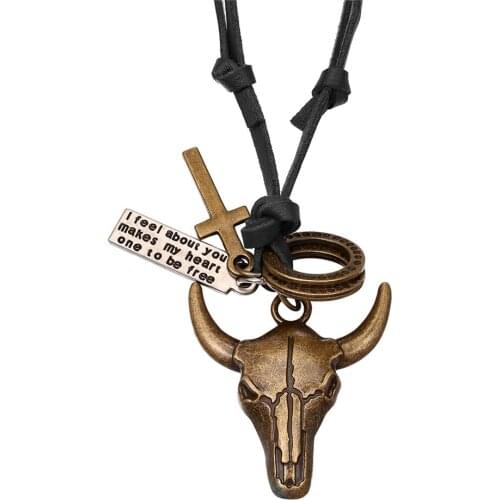 2020 Newest design Fashion Men Necklace Women Lucky Index Skull Pendant Necklace Adjustable Leather Necklace Jewelry Gift Colar