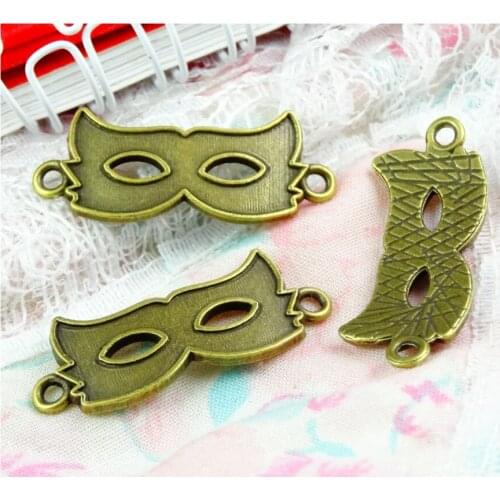 40pcs Antique Bronze Plated Party Mask Connector Charms DIY Jewelry Making 13.2*33.2MM