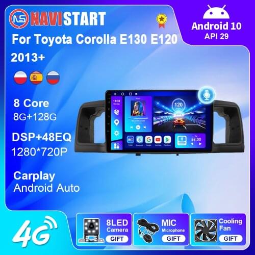 6+128G Android Auto Car Radio for Toyota Corolla E130 E120 2013+ Multimedia Player Navigation GPS Stereo 2 din BT Carplay No DVD