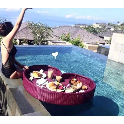 Freeshipping 85x82x15CM Rattan Butlers Side Table Relaxed Twist Hotel Spa Swimming Pool Float Breakfast Suspension Tray Table