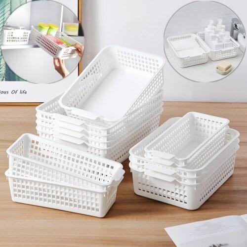 Household Plastic Hollow Desktop Storage Basket Snack Storage Basket Rectangular Sundries Storage Box Bathroom Rack Basket